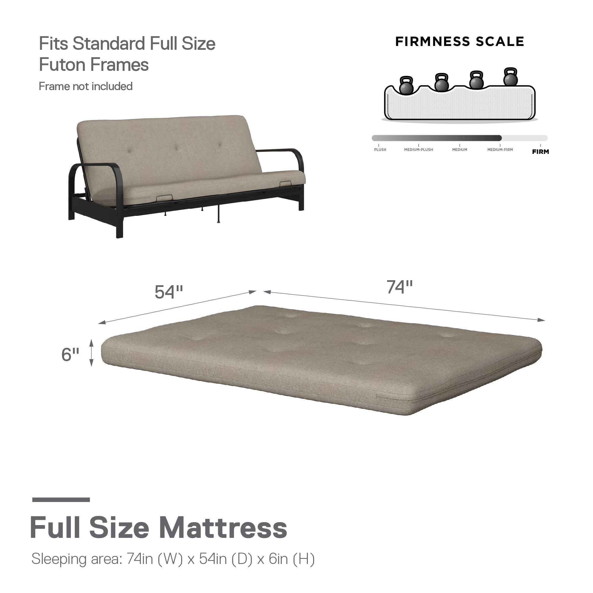 DHP Caddie 6" Futon Mattress - Oatmeal - Full