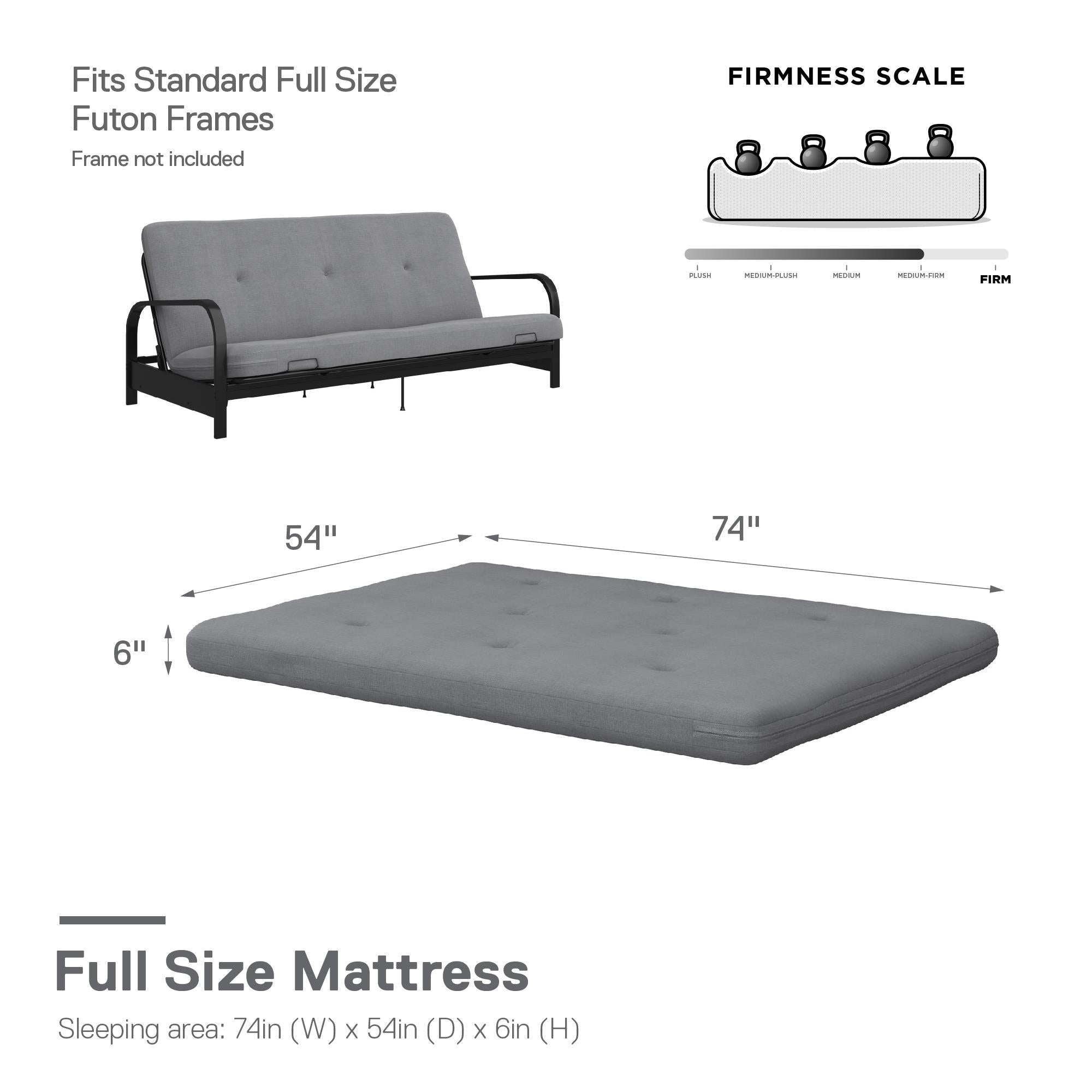DHP Caddie 6" Futon Mattress - Light Gray - Full