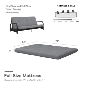 DHP Caddie 6" Futon Mattress - Light Gray - Full