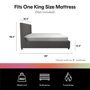 CosmoLiving Mercer Upholstered Bed - Grey Linen - King