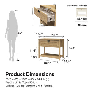 Mr. Kate Primrose Wide 1 Drawer Nightstand with Open Shelf - Natural