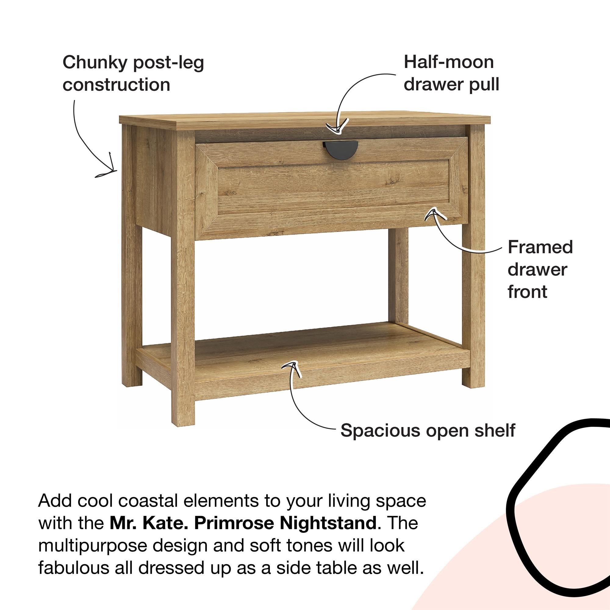 Mr. Kate Primrose Wide 1 Drawer Nightstand with Open Shelf - Natural
