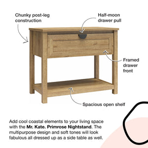 Mr. Kate Primrose Wide 1 Drawer Nightstand with Open Shelf - Natural