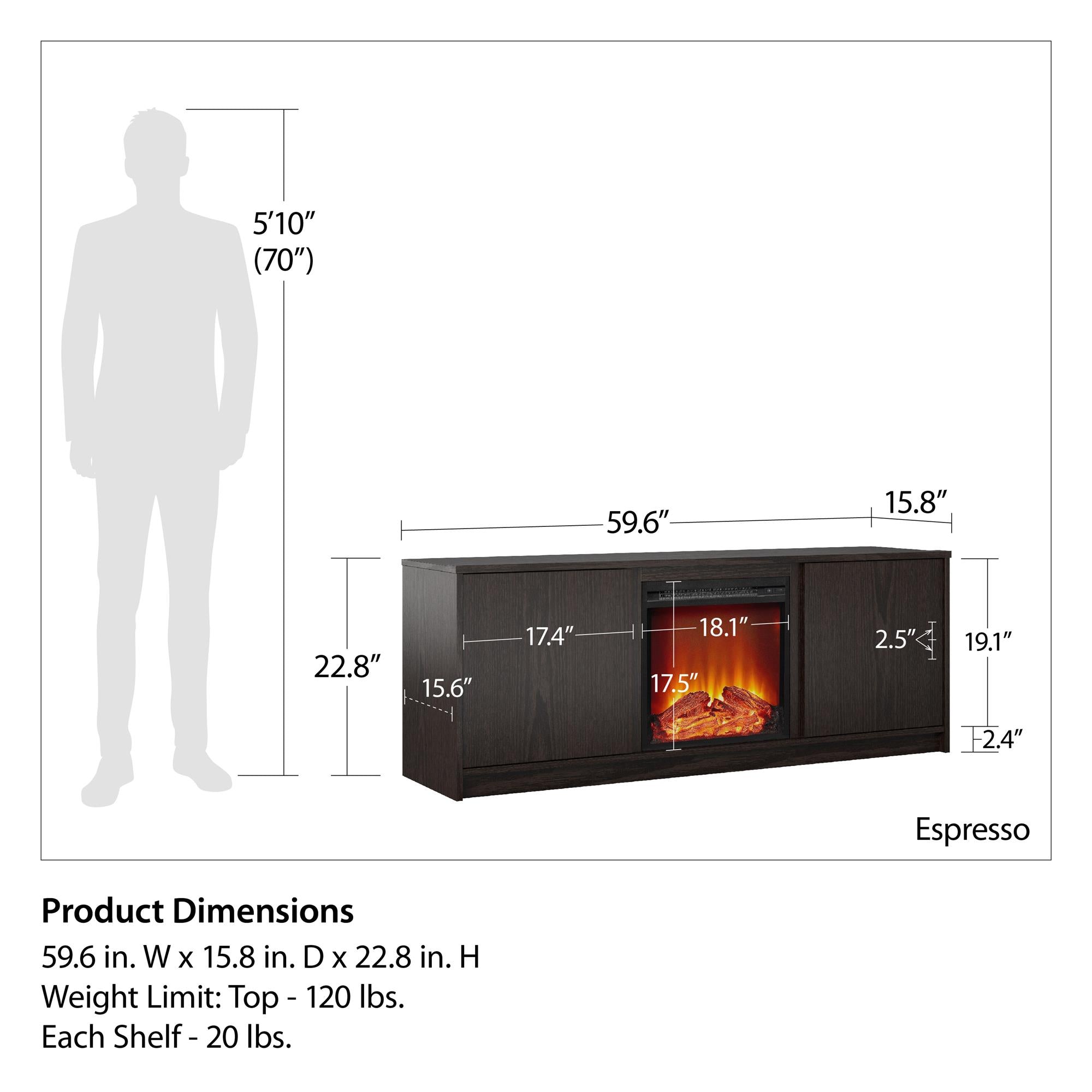 Ameriwood Home Bartow Electric Fireplace TV Stand - Espresso