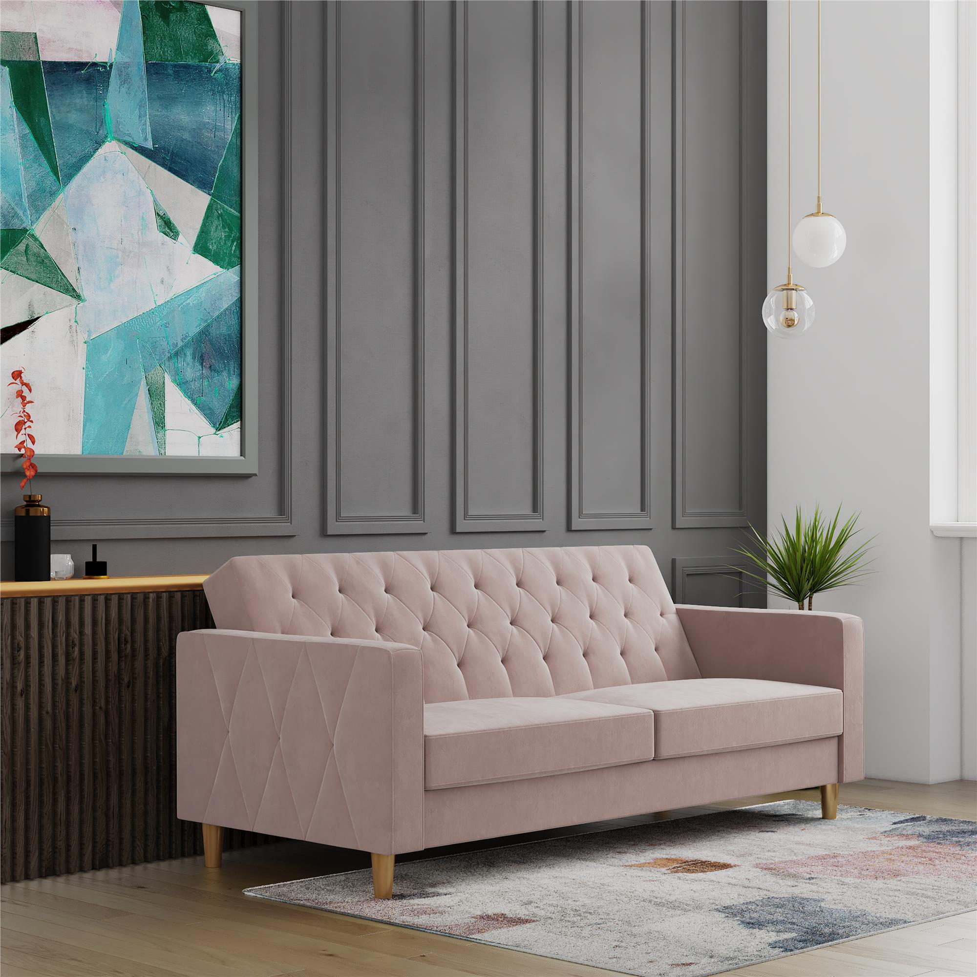 CosmoLiving Liberty Futon Sofa Bed with Storage - Blush