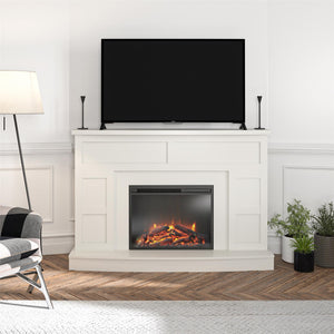 Ameriwood Home Barrow Creek Mantel with Fireplace TV Console for TVs up to 60" - White