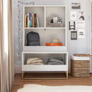Charlie Kids Multi-Use Toy Storage Organizer & Bookcase, White with Golden Bronze - White