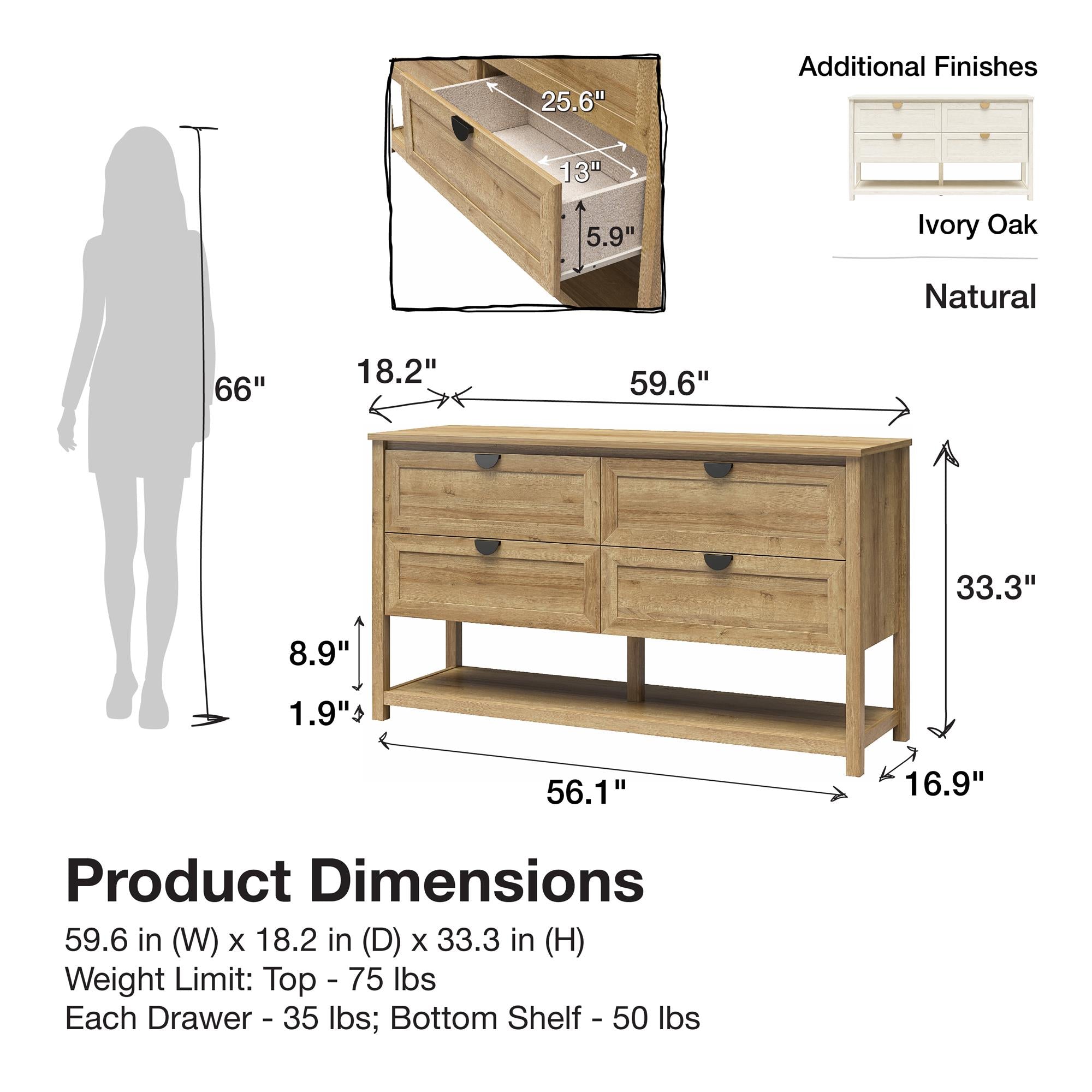 Mr. Kate Primrose Wide 4 Drawer Dresser - Natural