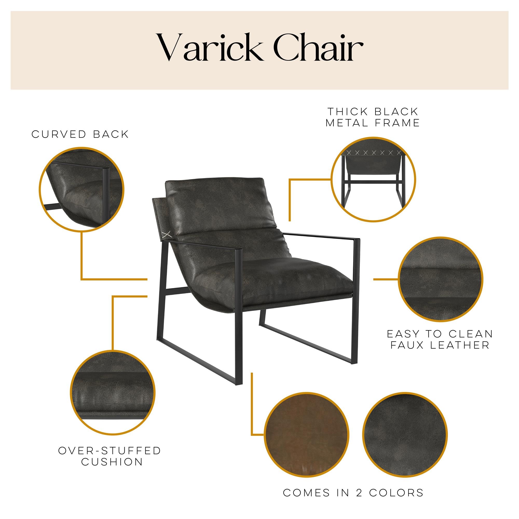 Cortney's Collection Varick Faux Leather Accent Chair - Espresso