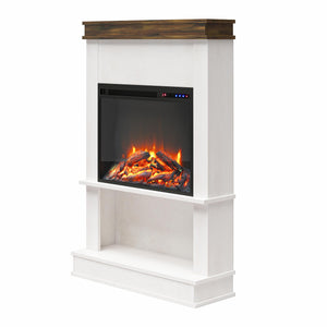 Ameriwood Home Mateo Electric Fireplace with Mantel and Open Shelf - Ivory Oak