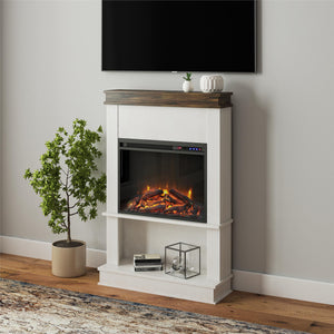 Ameriwood Home Mateo Electric Fireplace with Mantel and Open Shelf - Ivory Oak