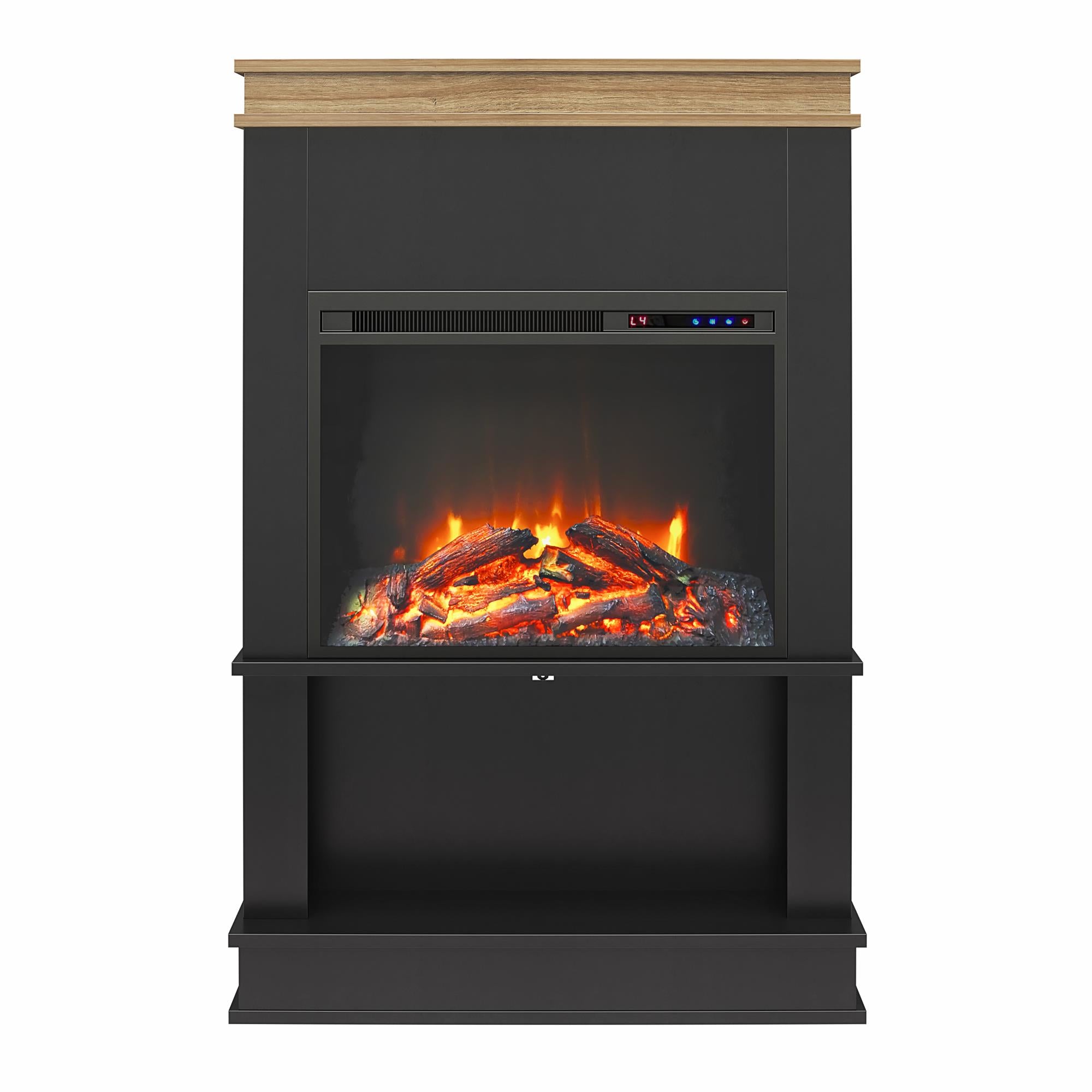 Ameriwood Home Mateo Electric Fireplace with Mantel and Open Shelf - Black