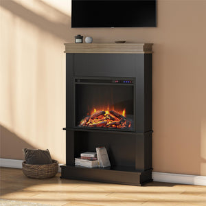 Ameriwood Home Mateo Electric Fireplace with Mantel and Open Shelf - Black
