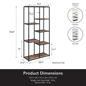 Ameriwood Home Fayette 5-Shelf Bookcase - Weathered Oak