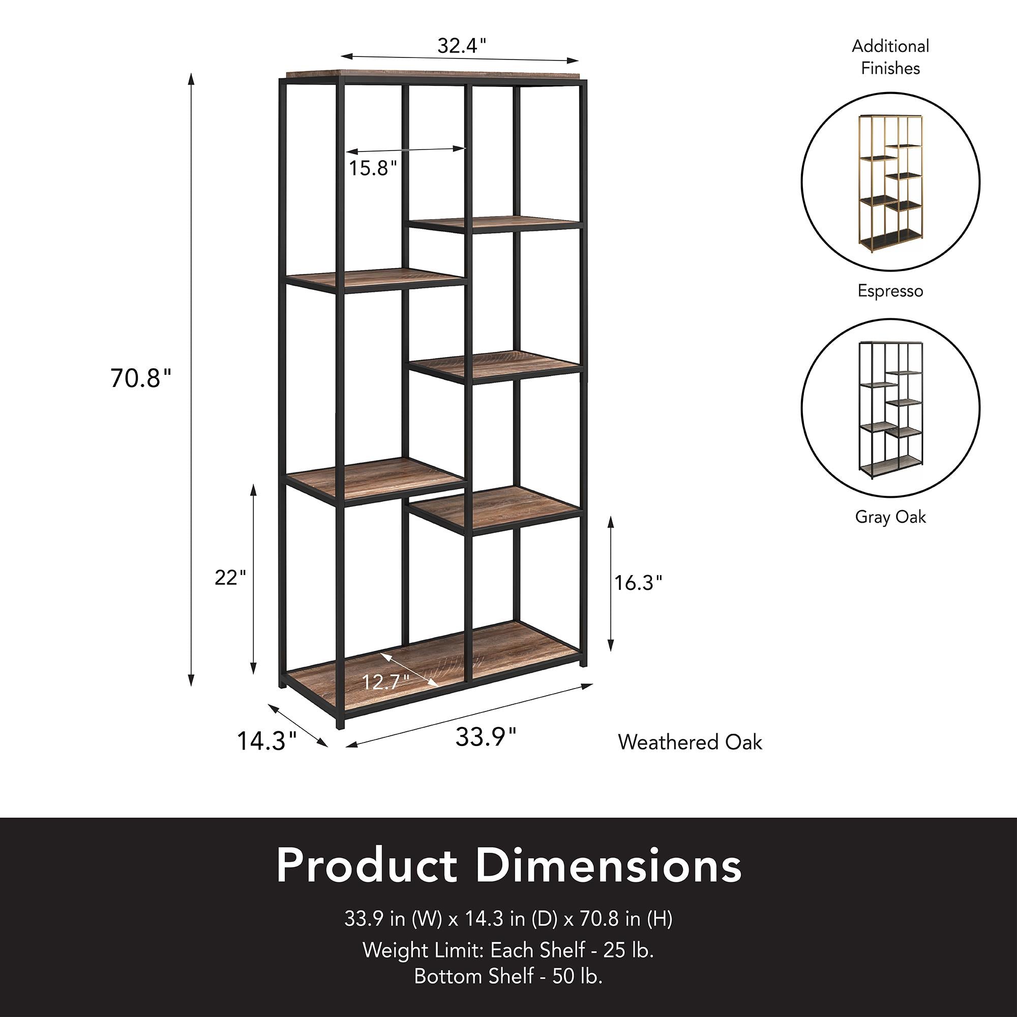 Ameriwood Home Fayette 5-Shelf Bookcase - Gray Oak