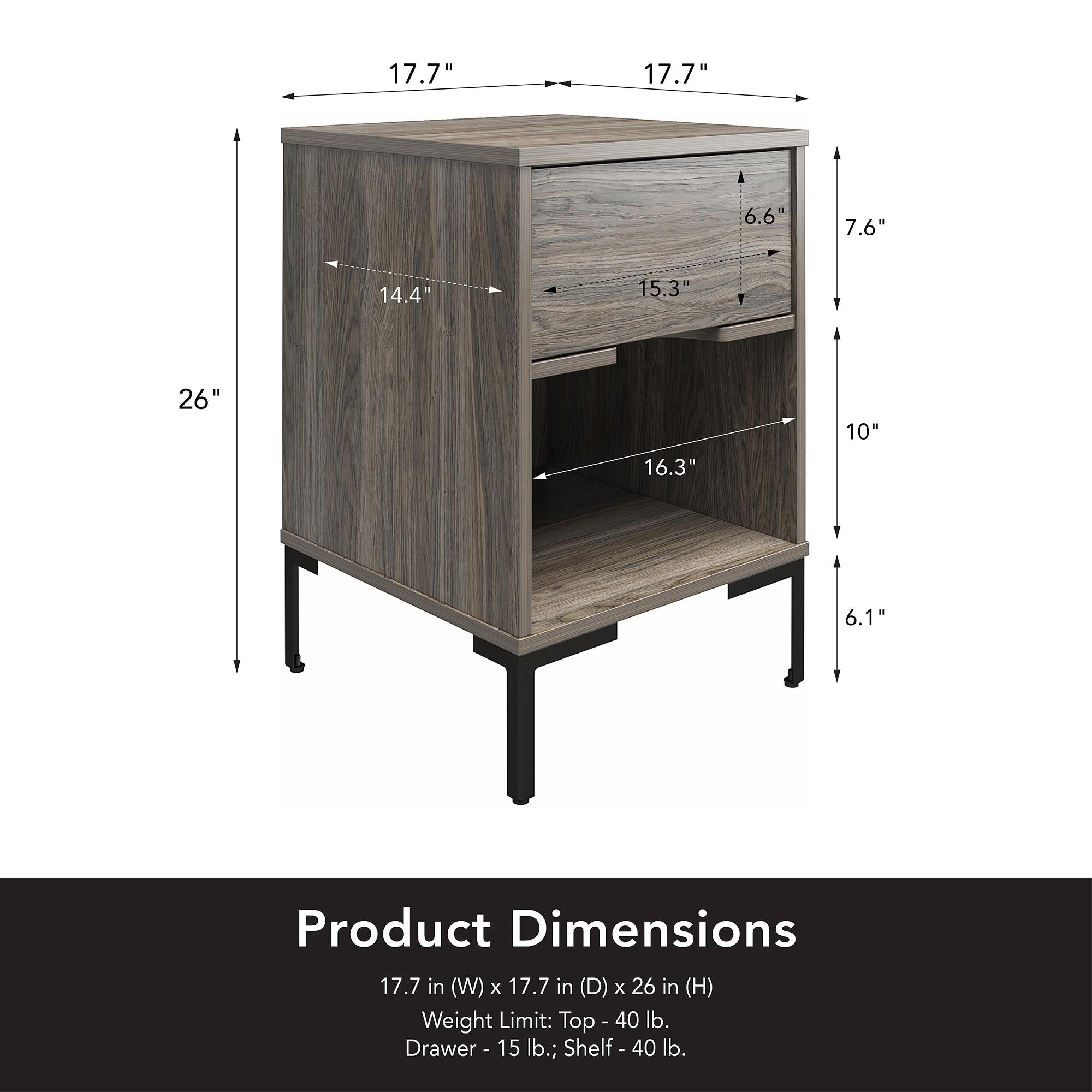 Ameriwood Home Rolland Nightstand - Weathered Oak