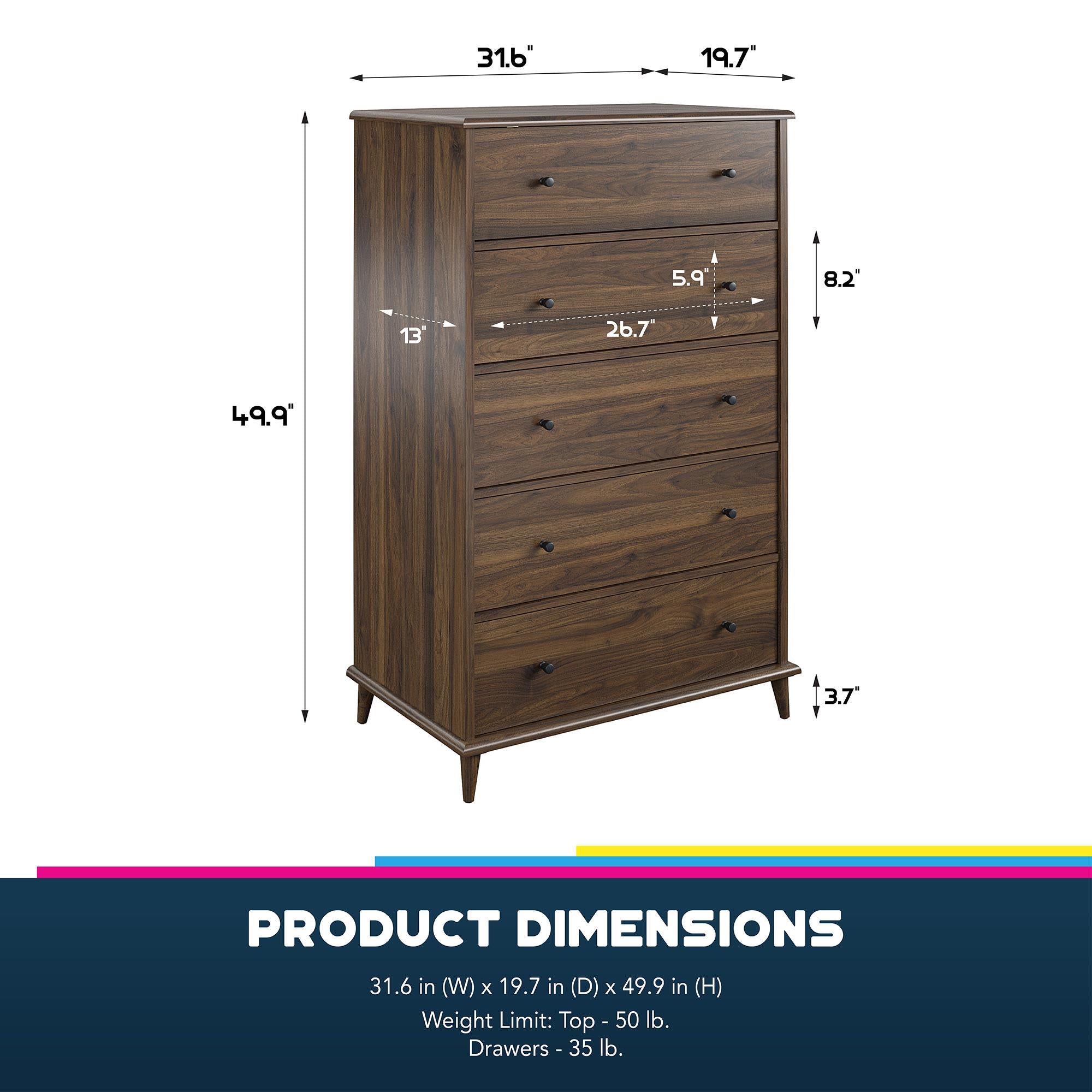 Ameriwood Home Farnsworth 5-Drawer Dresser - Ivory Oak - 5 Drawer