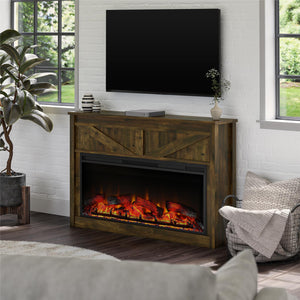 Ameriwood Home Farmington Wide Modern Farmhouse Mantel with Electric Fireplace - Century Barn Pine