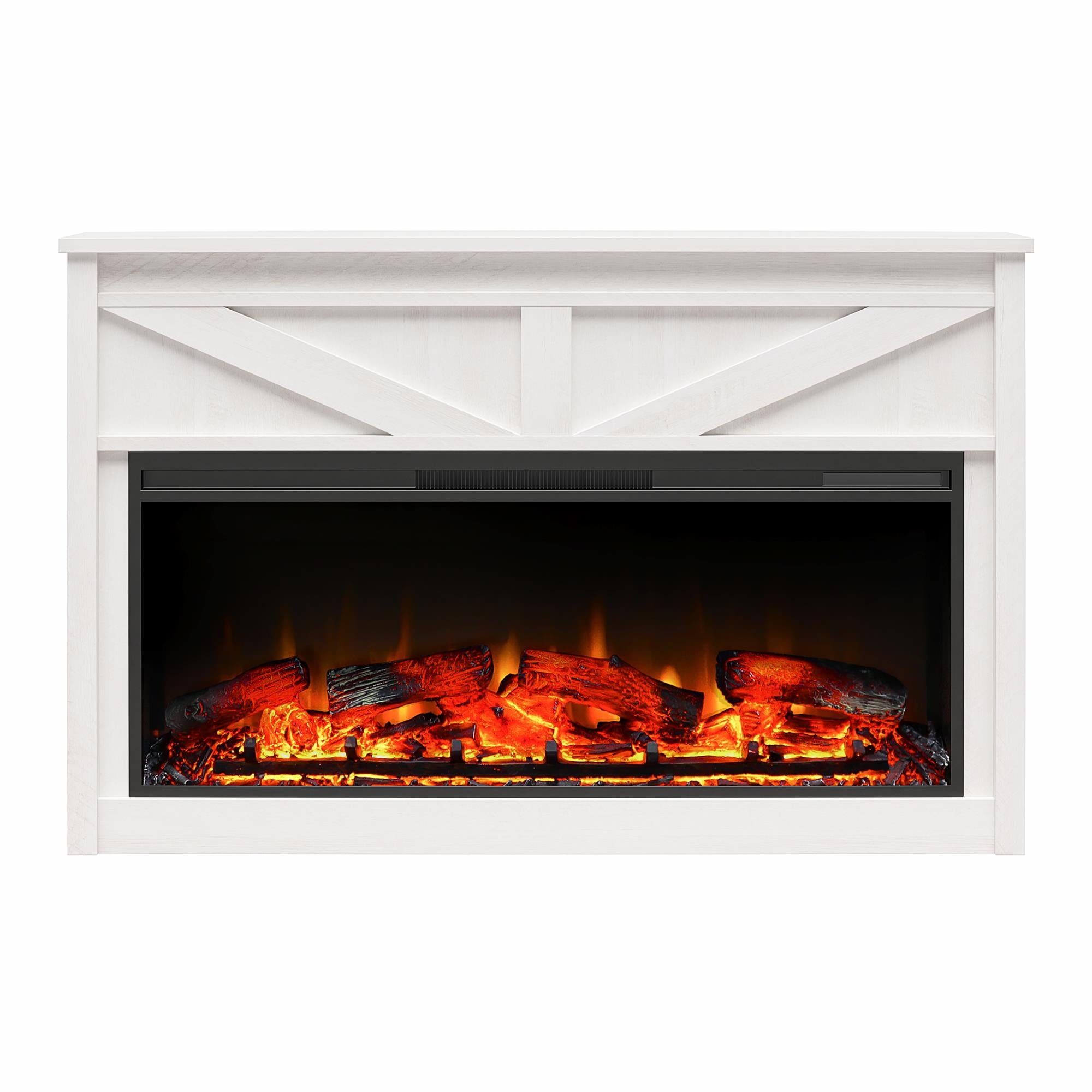 Ameriwood Home Farmington Wide Modern Farmhouse Mantel with Electric Fireplace - Ivory Oak