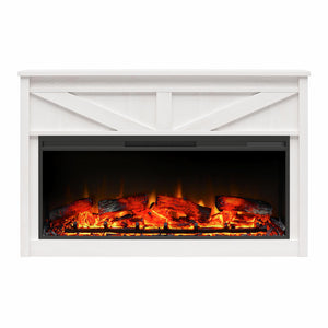 Ameriwood Home Farmington Wide Modern Farmhouse Mantel with Electric Fireplace - Ivory Oak