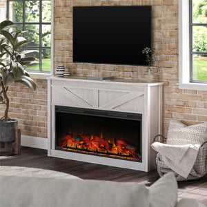 Ameriwood Home Farmington Wide Modern Farmhouse Mantel with Electric Fireplace - Ivory Oak