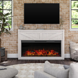 Ameriwood Home Farmington Wide Modern Farmhouse Mantel with Electric Fireplace - Ivory Oak