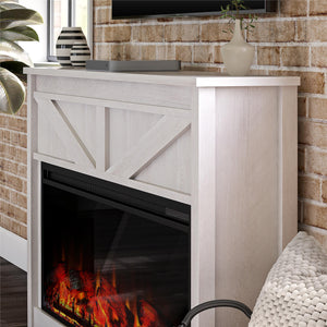Ameriwood Home Farmington Wide Modern Farmhouse Mantel with Electric Fireplace - Ivory Oak