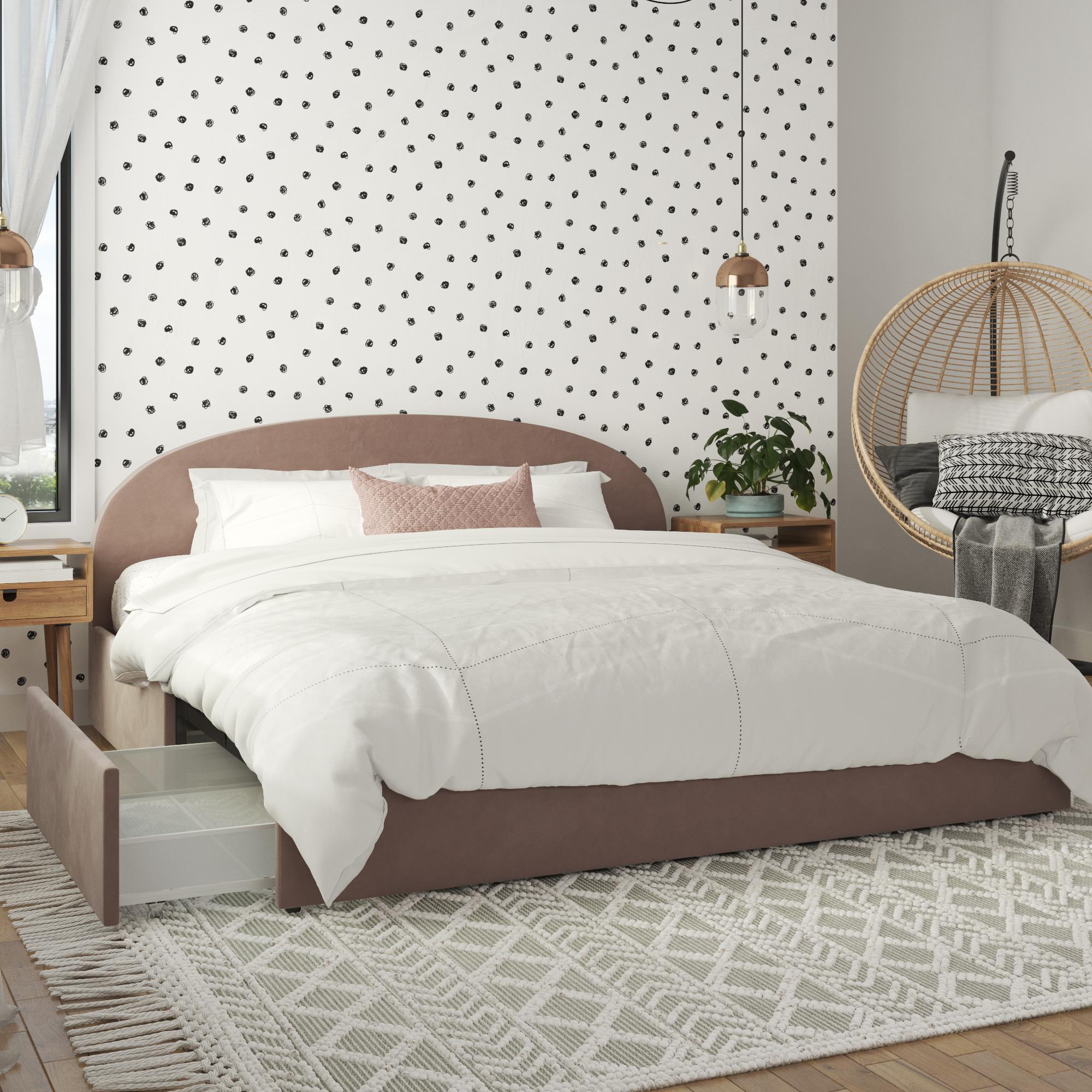 Mr. Kate Moon Upholstered Bed with Storage - Blush - King