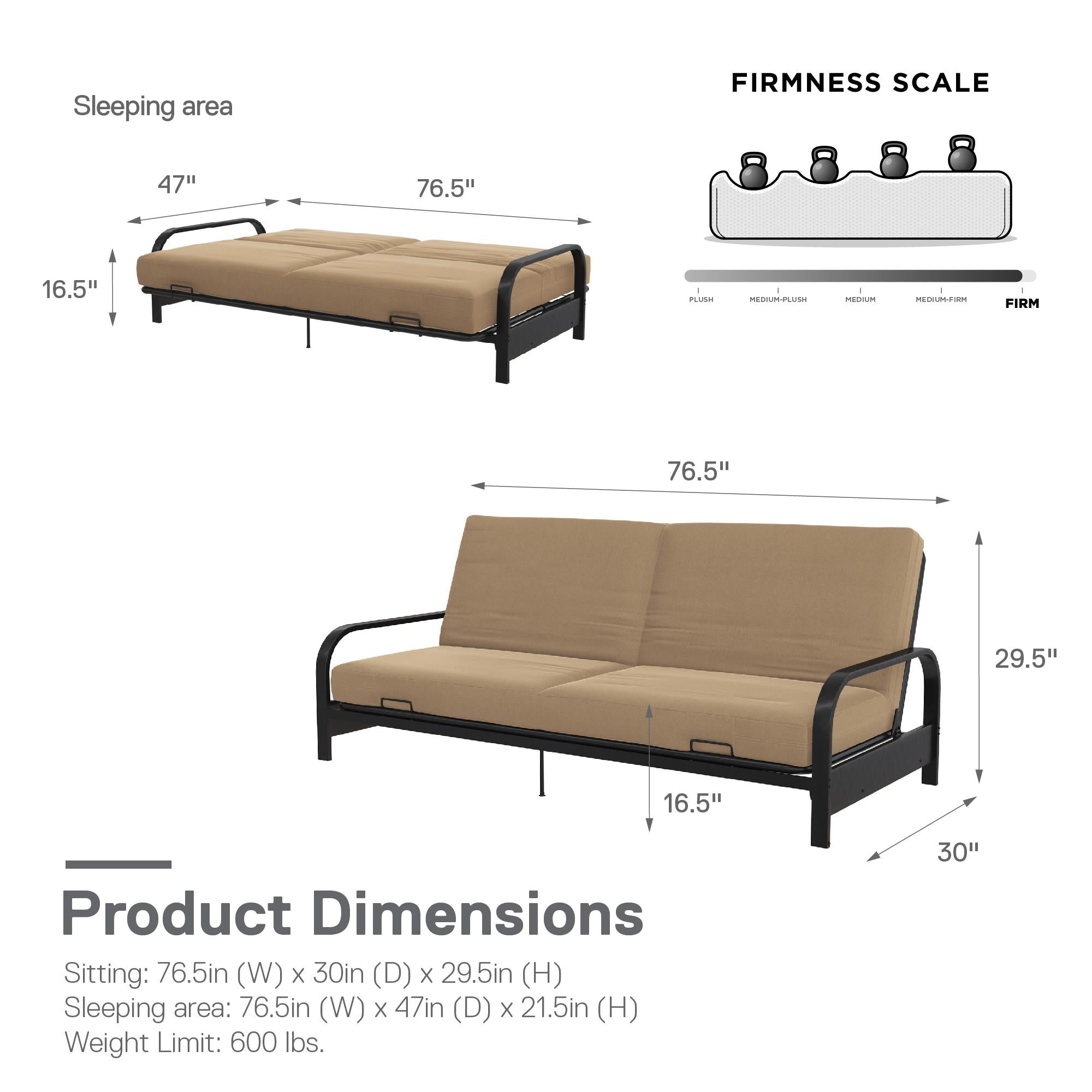 DHP Elbern Futon Set with Metal Frame and Mattress - Tan - Full