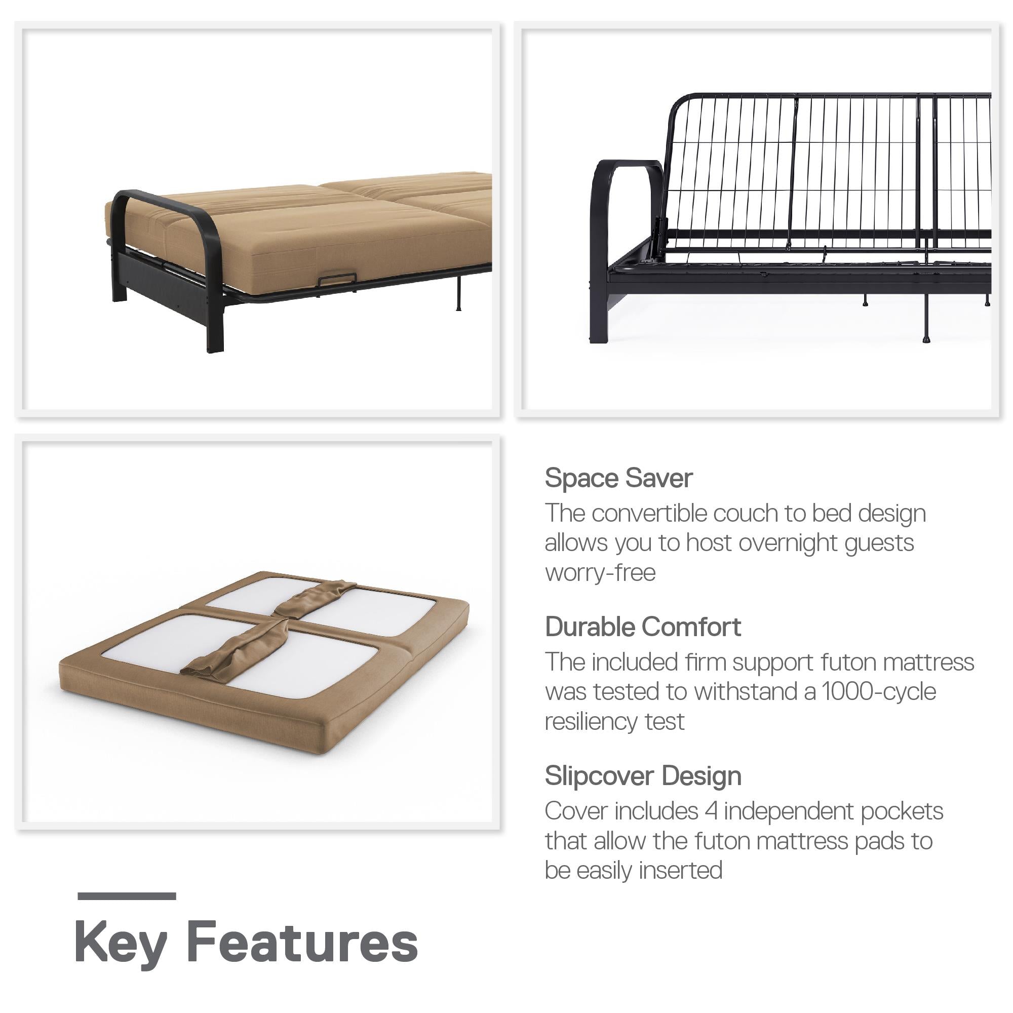 DHP Elbern Futon Set with Metal Frame and Mattress - Tan - Full