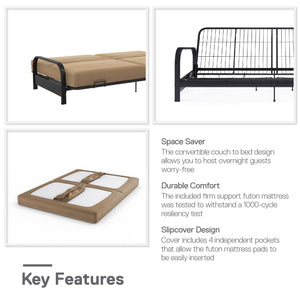 DHP Elbern Futon Set with Metal Frame and Mattress - Tan - Full