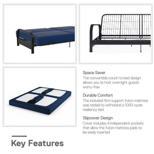 DHP Elbern Futon Set with Metal Frame and Mattress - Blue - Full