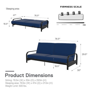 DHP Elbern Futon Set with Metal Frame and Mattress - Blue - Full