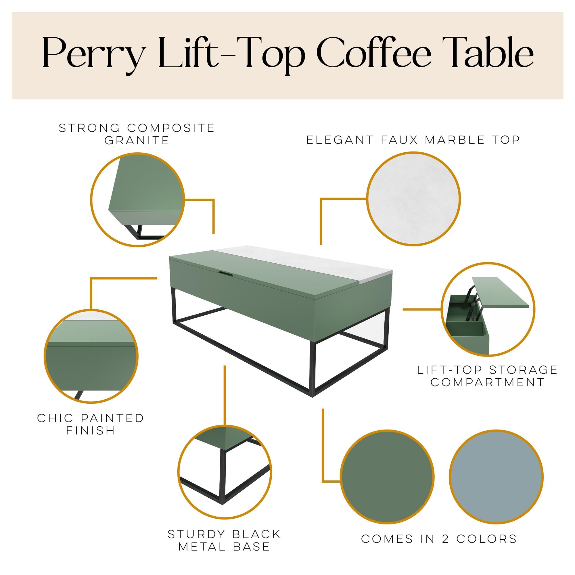 Cortney's Collection Perry Lift-Top Coffee Table - Sage