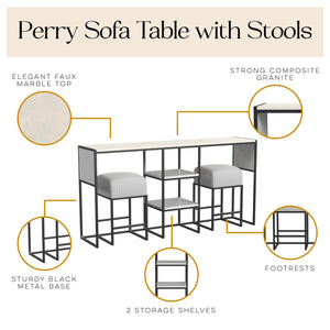 Cortney's Collection Perry Sofa Table with Stools - White