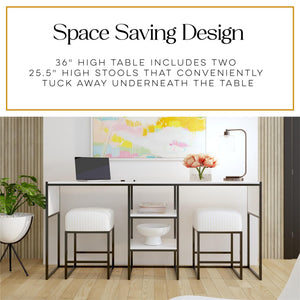 Cortney's Collection Perry Sofa Table with Stools - White
