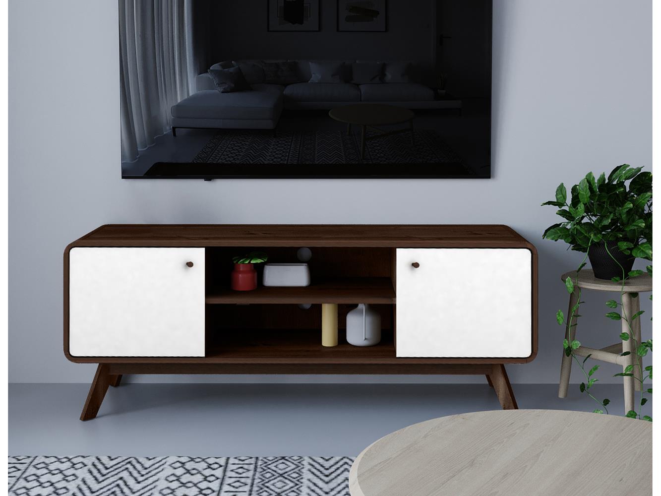 Ren Home Leva Media Console TV Stand - Walnut / White