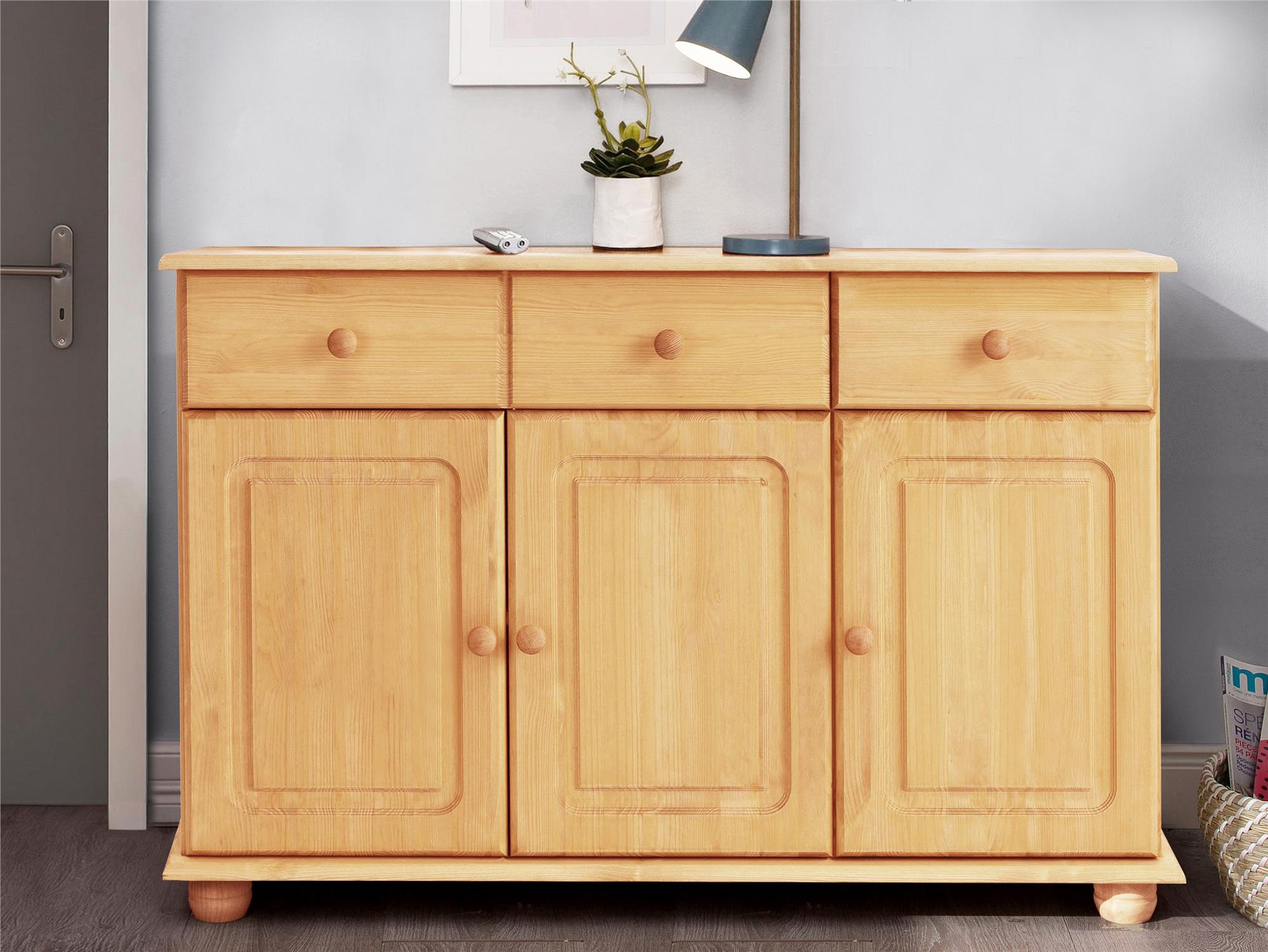 RealRooms Chester Sideboard with 3 Doors - Brown