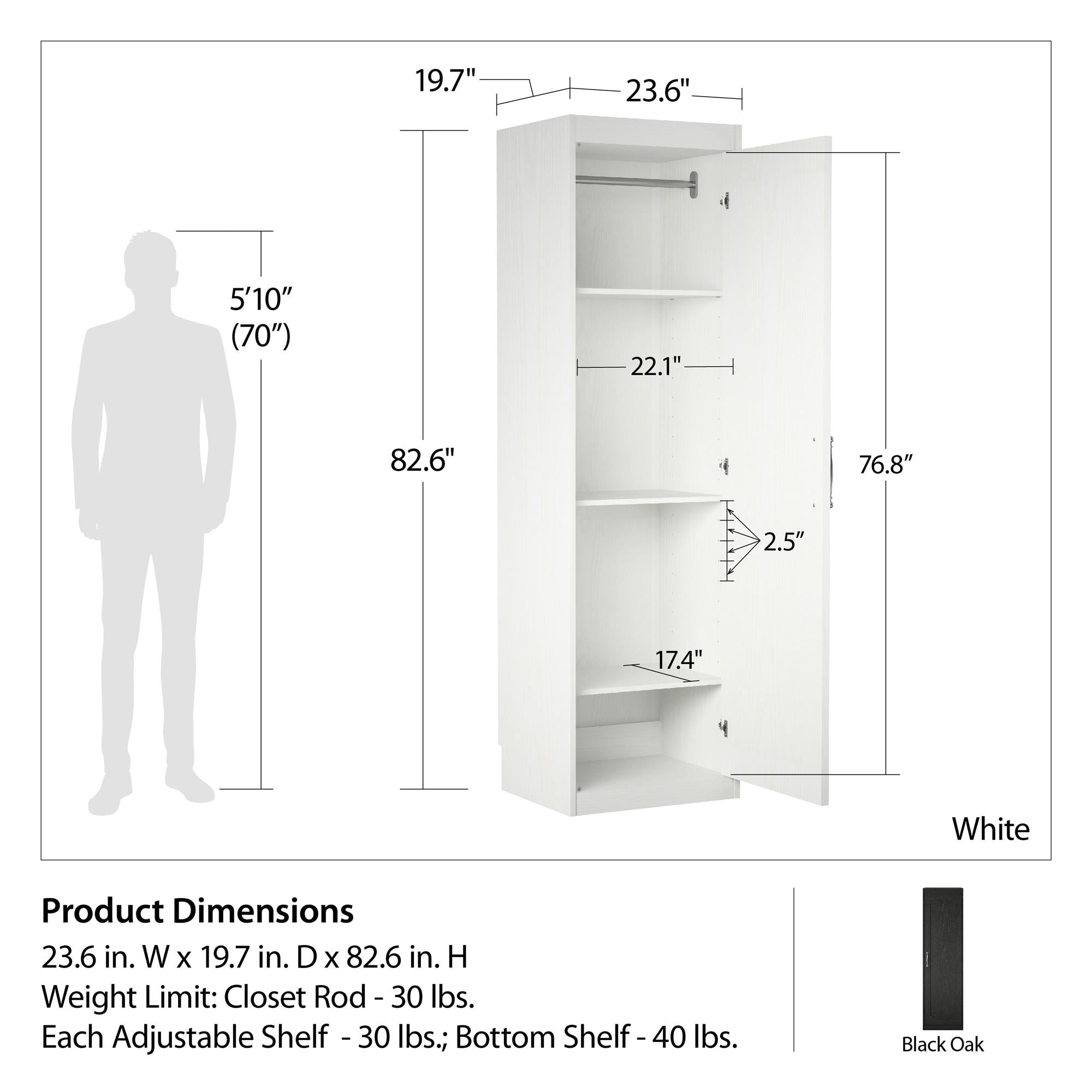 Novogratz Her Majesty Wardrobe Storage Cabinet with Shelves - Black Oak