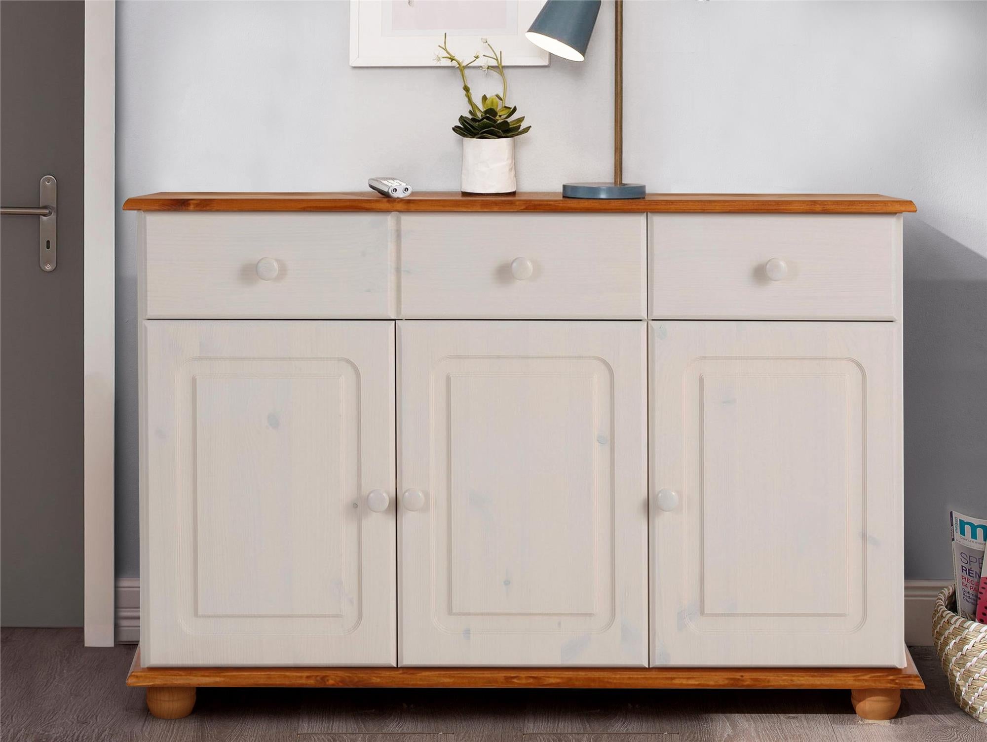 RealRooms Chester Sideboard with 3 Doors - Honey