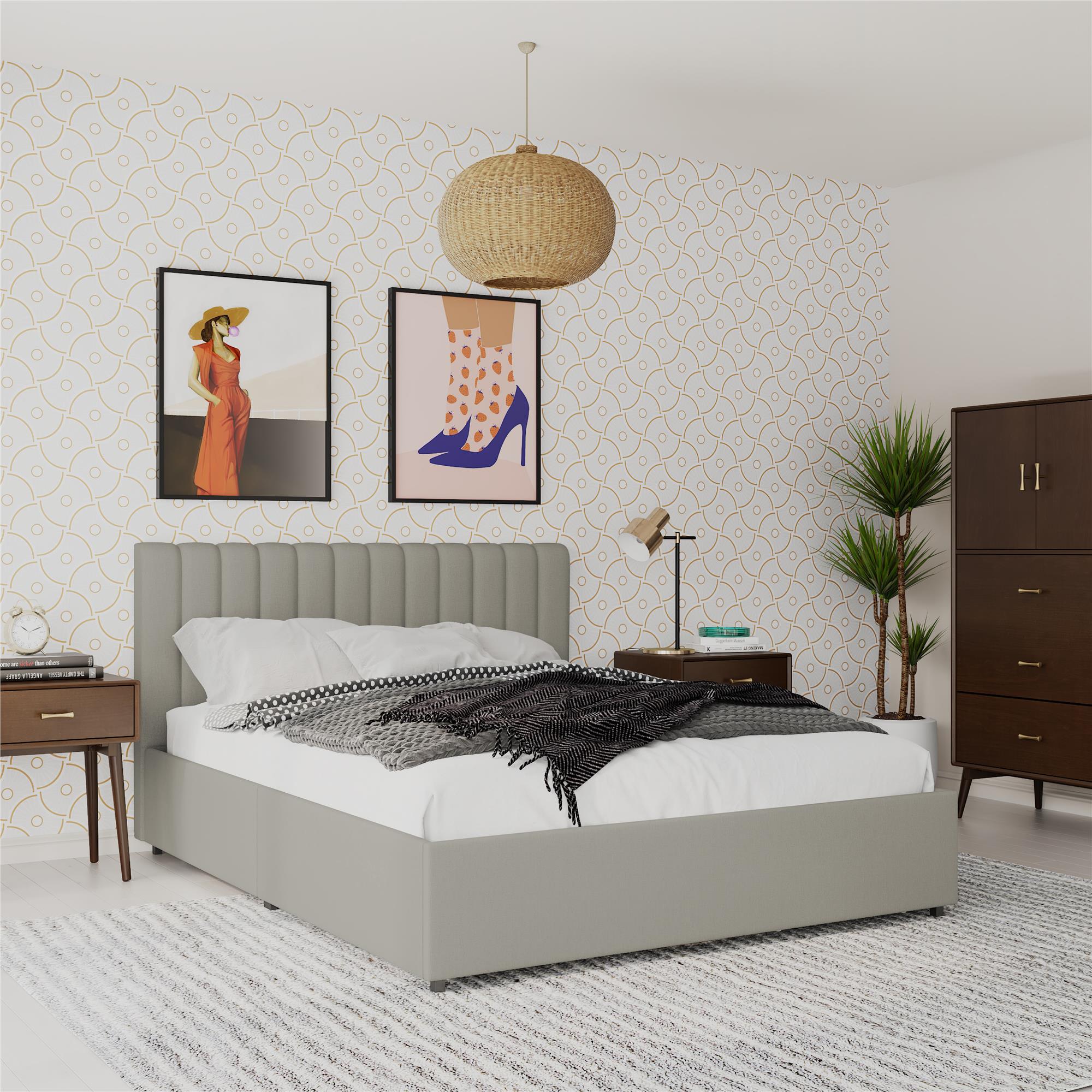 Novogratz Brittany Upholstered Bed with Storage Drawers - Light Gray - Full
