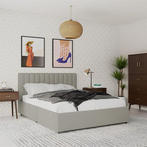 Novogratz Brittany Upholstered Bed with Storage Drawers - Light Gray - Full