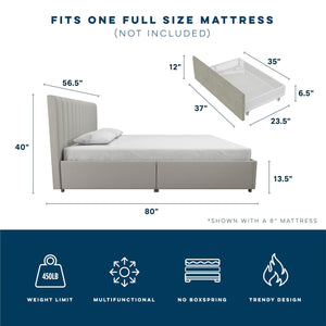 Novogratz Brittany Upholstered Bed with Storage Drawers - Light Gray - Full