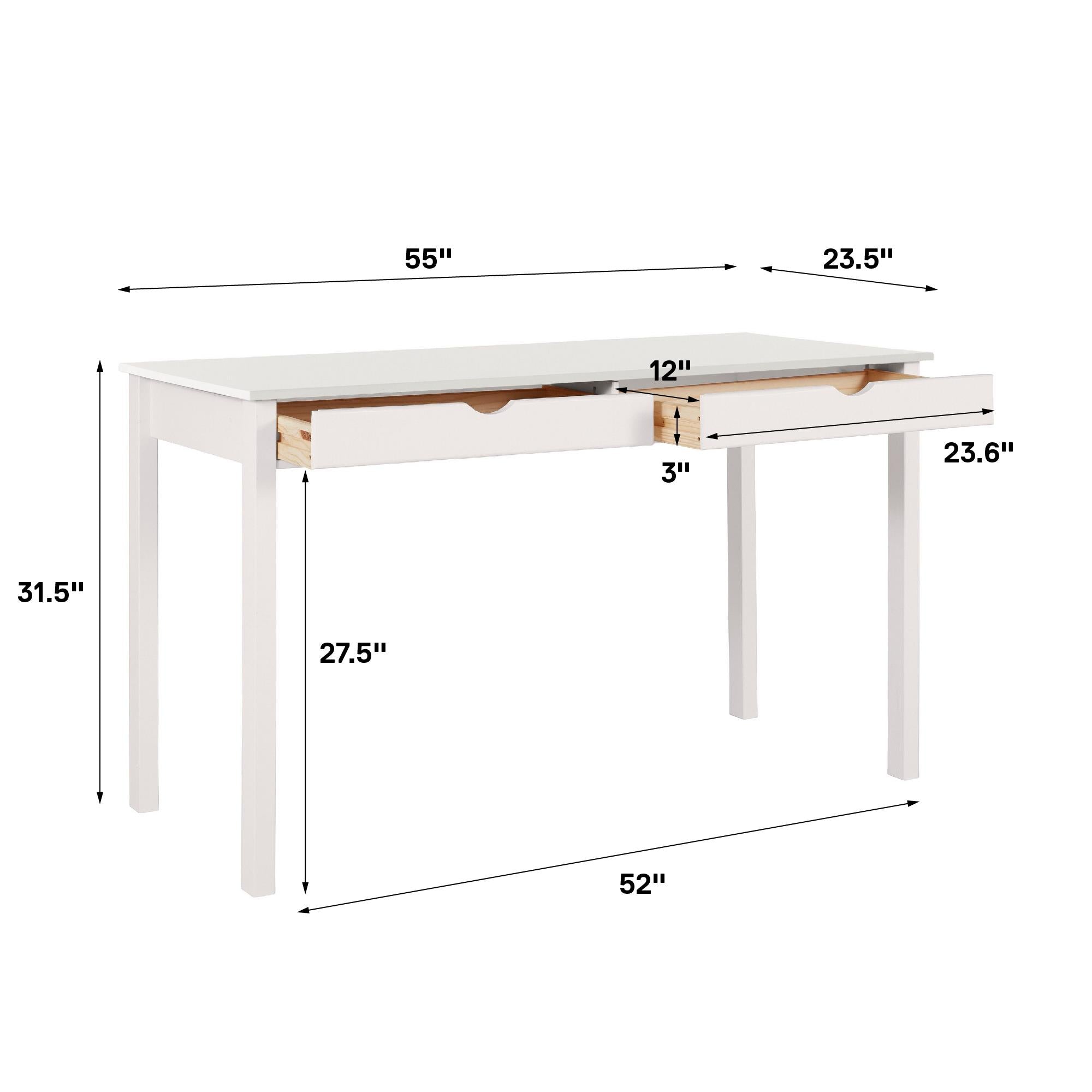 Ren Home Rom Desk with 2 Slim Drawers - White