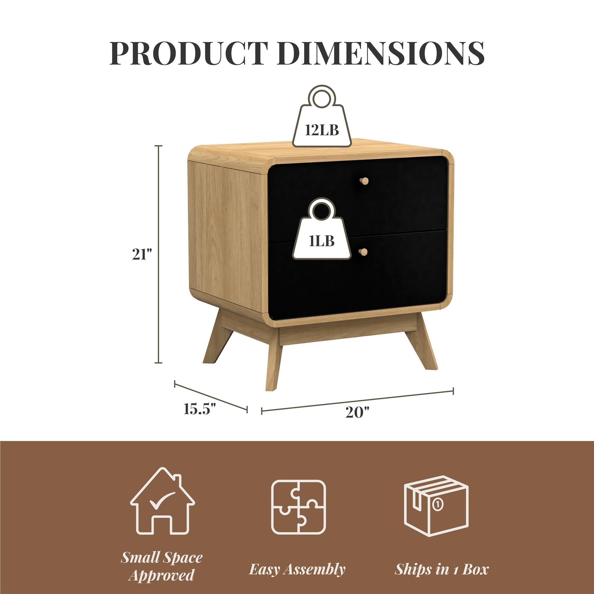 Ren Home Leva 2 Drawer Nightstand - Light Oak