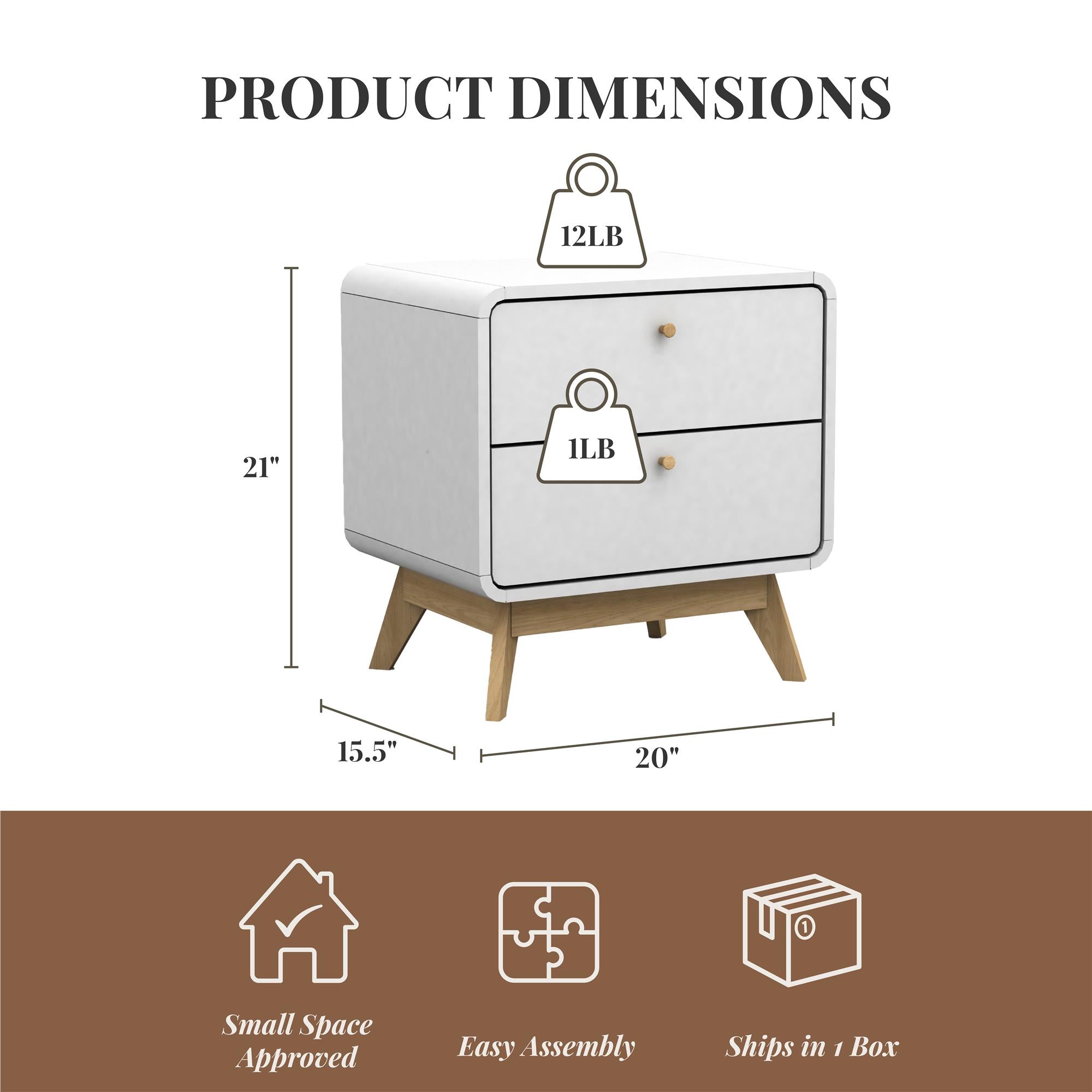 Ren Home Leva 2 Drawer Nightstand - White