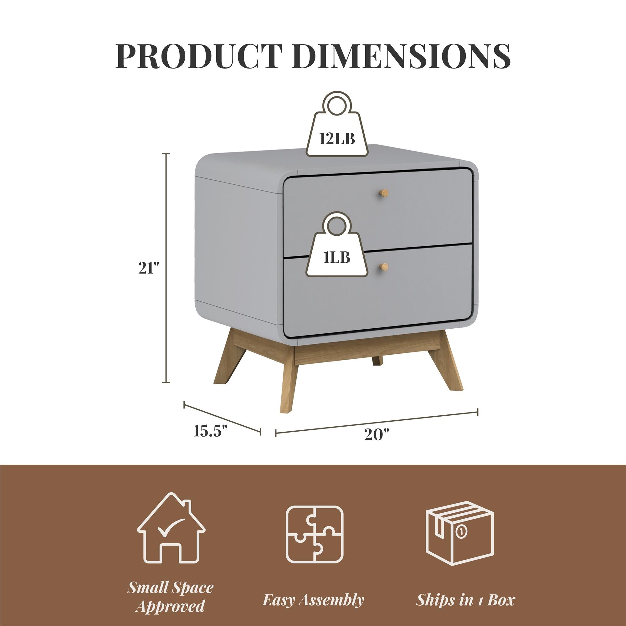 Ren Home Leva 2 Drawer Nightstand - Gray