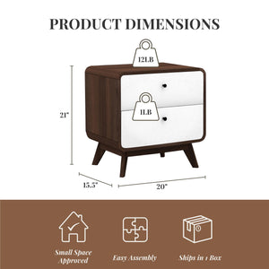 Ren Home Leva 2 Drawer Nightstand - Dark Oak and White