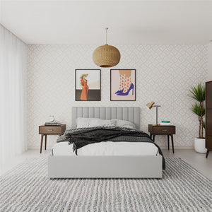 Novogratz Brittany Upholstered Bed with Storage Drawers - Light Gray - Queen