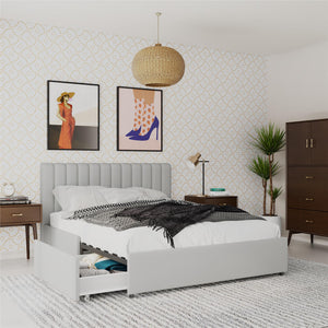 Novogratz Brittany Upholstered Bed with Storage Drawers - Light Gray - Queen